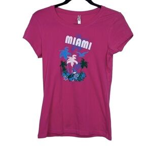 HelloWin Pink Miami Florida Short Sleeve T Shirt Tee Large